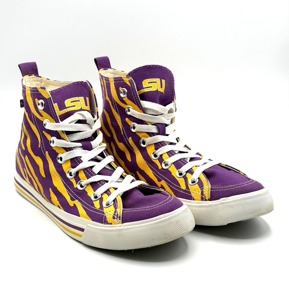 Skicks LSU Tigers High Top Sneakers Mens 9M Purple Gold Stripe Gameday Fan